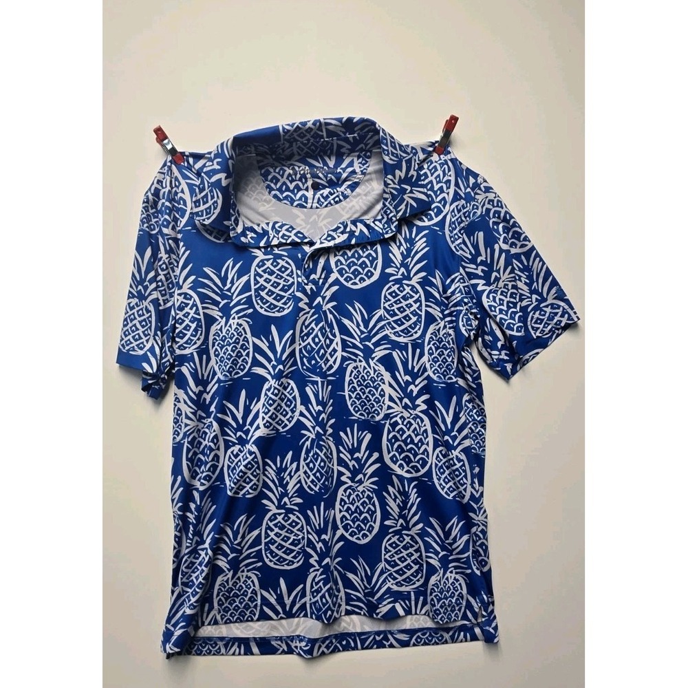 Chubbies Polo Shirt Mens Small Blue Pineapple Print Performance Short Sleeve